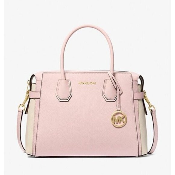 Michael Kors Medium Satchel Bag Belted Pink Blush Pebbled Leather NEW - Picture 1 of 3